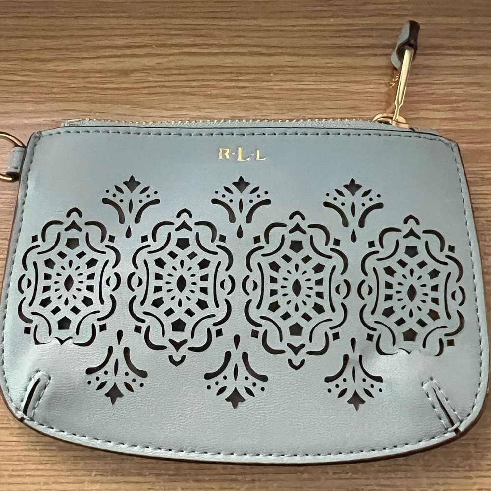Ralph Lauren Slate Blue-Gray Laser-Cut Wristlet